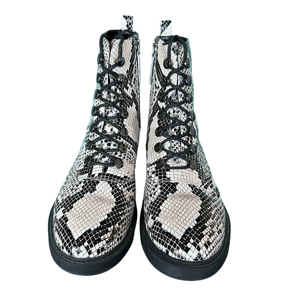 Linea Paolo Trinity Cream Snake Print Women's Leather Combat Boots Size 9